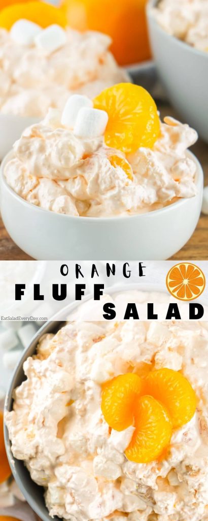 orange fluff salad pinnable image with title text
