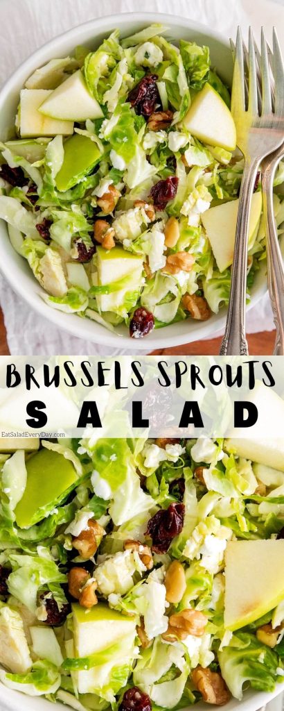 shaved brussel sprout salad pinnable image with title text