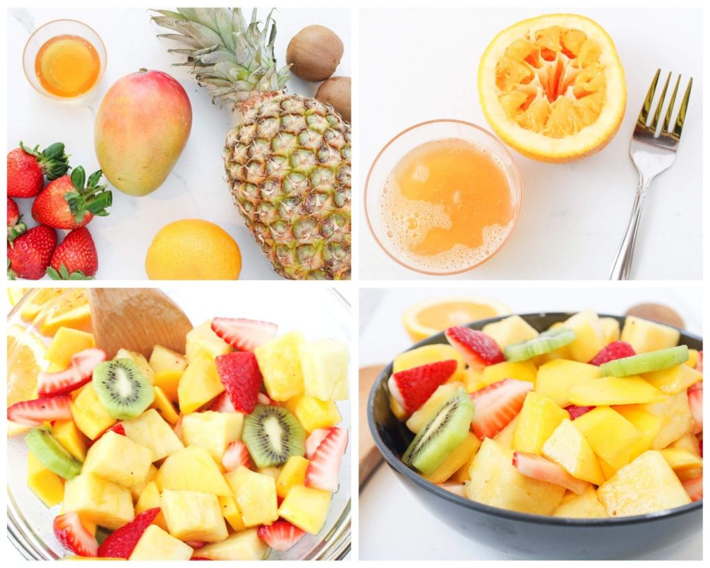 tropical fruit salad process photo collage