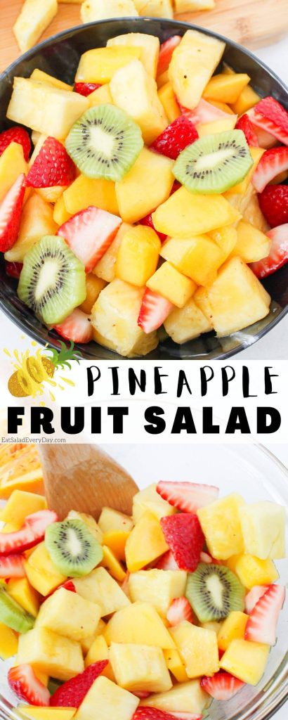pineapple fruit salad pinnable image with title text
