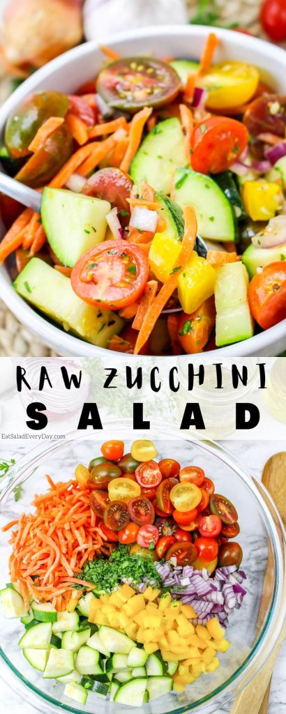 raw zucchini salad pinnable image with title text