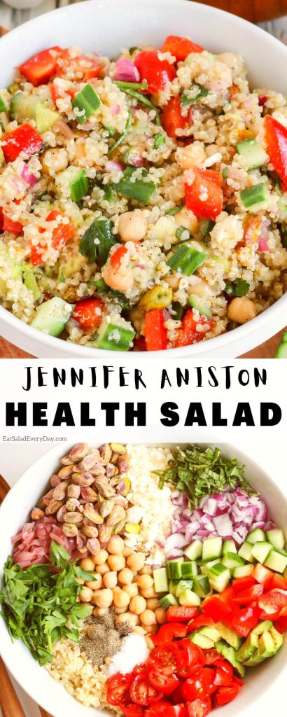Jennifer aniston salad recipe pinnable image with title text